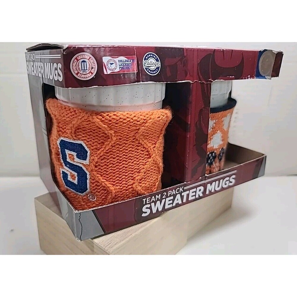 New NCAA Syracuse Orangemen Set Of 2 Coffee Mugs W/Logo Sweaters 14oz